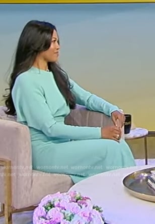 Amerie Nicholson's aqua long sleeve midi dress on Tamron Hall Show