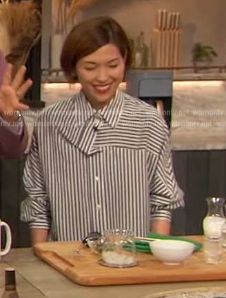 Anita Tran's mixed stripe shirt on The Drew Barrymore Show