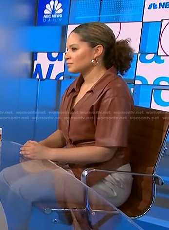 Antonia's brown twist front leather top on NBC News Daily