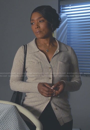 Athena's beige ribbed cardigan on 9-1-1
