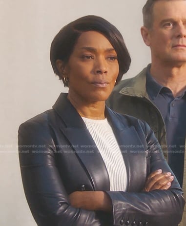Athena's black double breasted leather blazer on 9-1-1