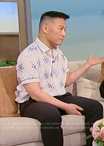 BD Wong's white floral print shirt on Tamron Hall Show