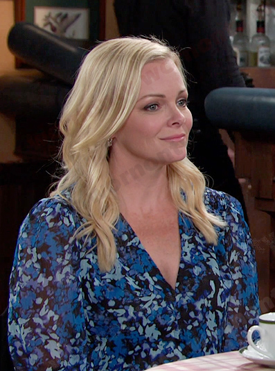 Belle's blue floral v-neck dress on Days of our Lives