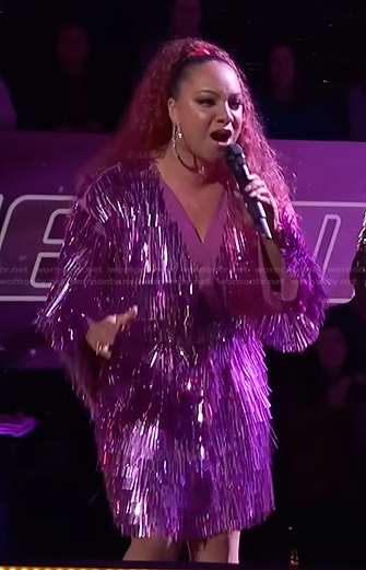 Cait Martin's sequin fringed mini dress on The Voice