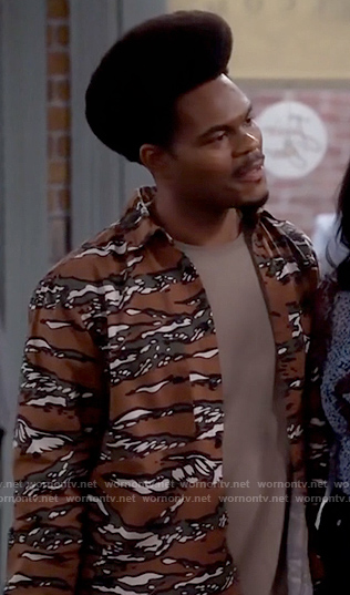 Carter's orange camo tiger stripe shirt on Call Me Kat