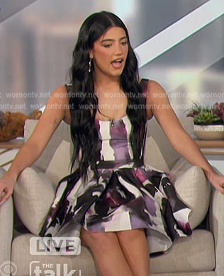 Charli D'Amelio's abstract print flared mini dress on The Talk
