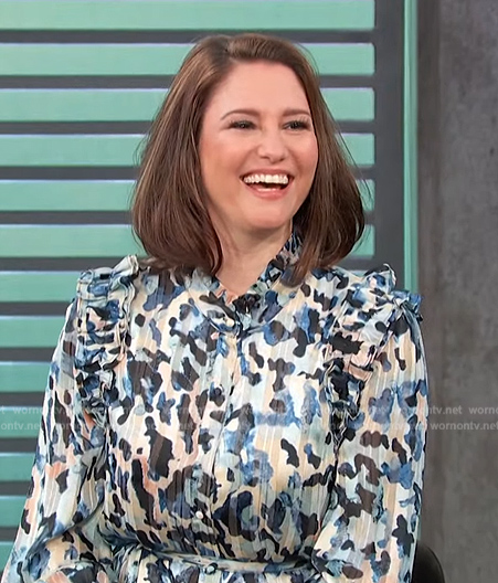 Chyler Leigh's blue camo print dress on Access Hollywood
