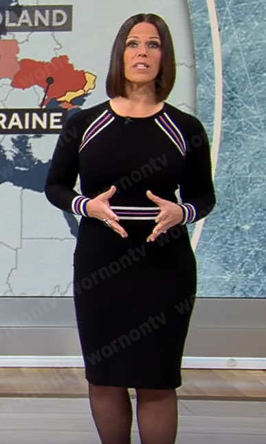 Dana Jacobson's black dress with striped details on CBS Mornings