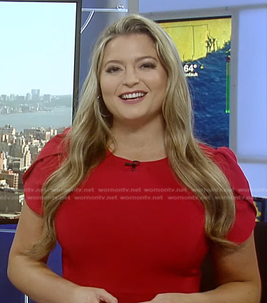 Dani Beckstrom's red puff sleeve dress on Good Morning America