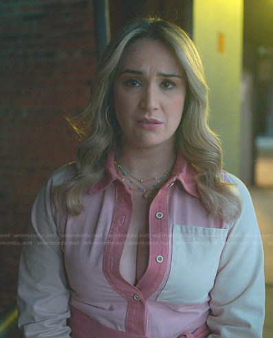 Davia's pink colorblock shirtdress on Good Trouble