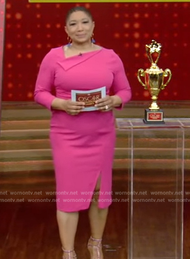 Deja Vu's pink folded neck dress on Live with Kelly and Ryan