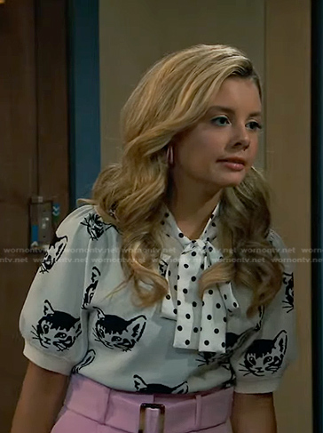 Destiny's white cat print top on Bunkd