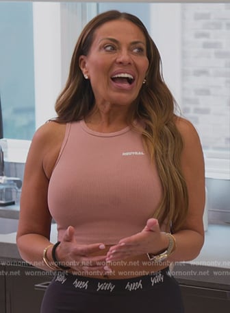 Dolores's pink ribbed tank and leggings on The Real Housewives of New Jersey