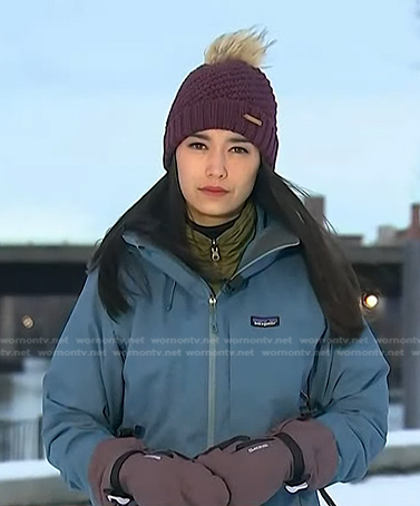 Emilie's blue jacket and purple knit beanie on Today