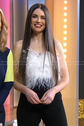 Erica Wark's white feather cropped top on Good Morning America