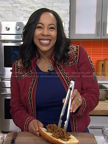 Erica B Roby's red studded suede jacket on Today