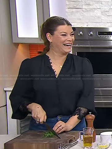Gail Simmons's black lace-cuff blouse on Today