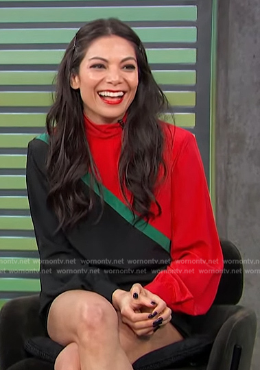 Ginger Gonzaga's colorblock sweater on Access Hollywood
