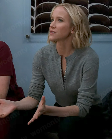 Hannah's grey henley sweater on Chicago Med