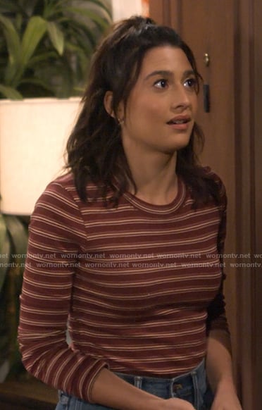 Hannah's red striped long sleeve tee on How I Met Your Father