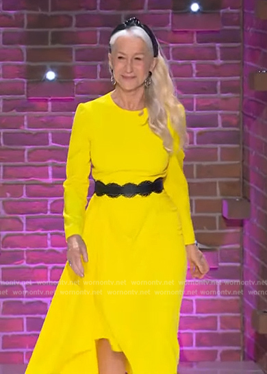Helen Mirren's yellow asymmetric dress on The Kelly Clarkson Show