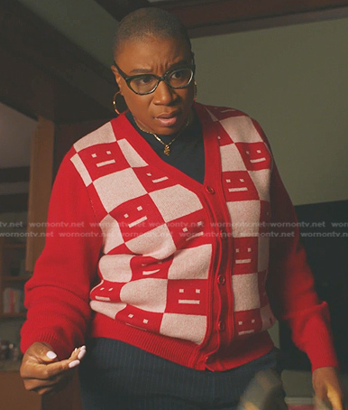 Hen's red checkered cardigan on 9-1-1