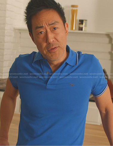 Howie's blue striped trim polo shirt on 9-1-1