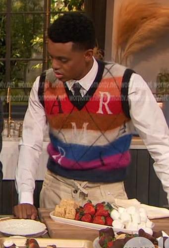 Jabari Banks' Amiri knit vest on The Drew Barrymore Show