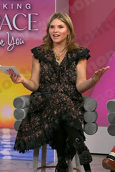 Jenna's black printed lace-trim dress on Today