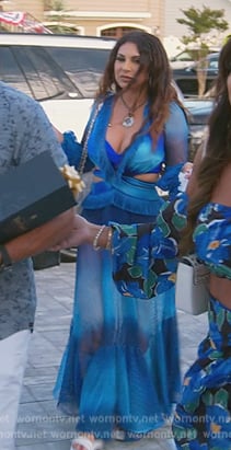 Jennifer's blue cutout fringe dress on The Real Housewives of New Jersey
