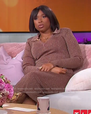 Jennifer's brown metallic ribbed dress on The Jennifer Hudson Show