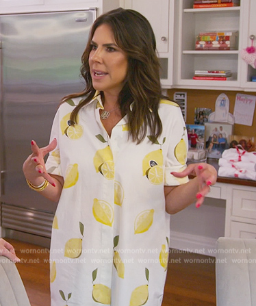 Jennifer Fessler's white lemon print shirtdress on The Real Housewives of New Jersey