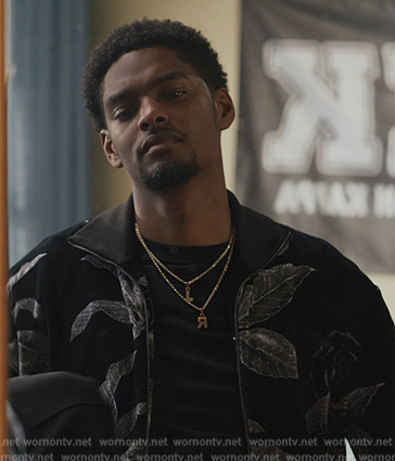 JR's black leaf print jacket on All American Homecoming