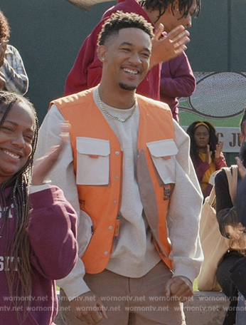 Damon's orange contrast vest on All American Homecoming
