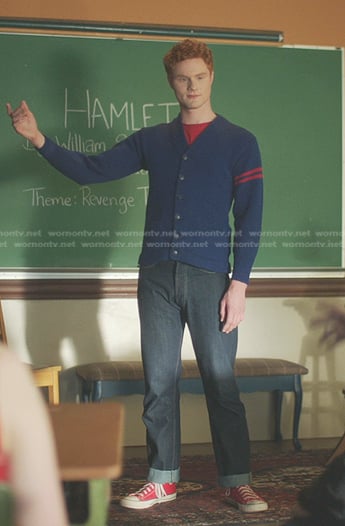 Julian's blue sleeve stripe cardigan on Riverdale