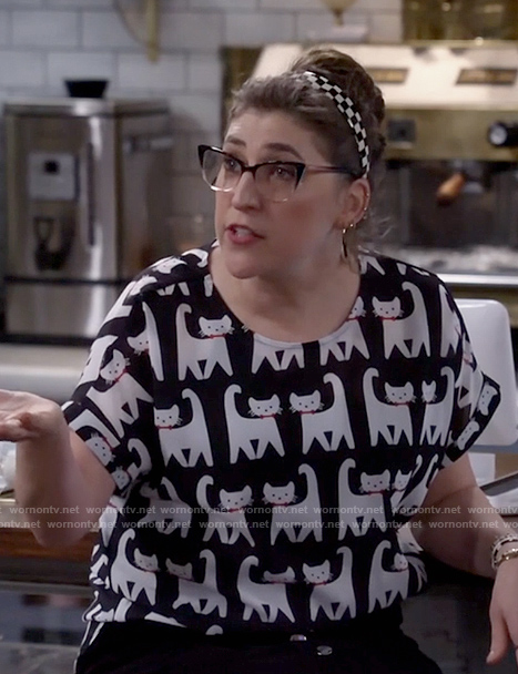 Kat's black and white cat print top on Call Me Kat