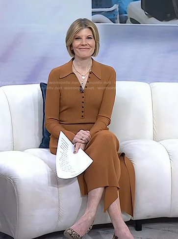Kate Snow's camel ribbed polo dress on Today