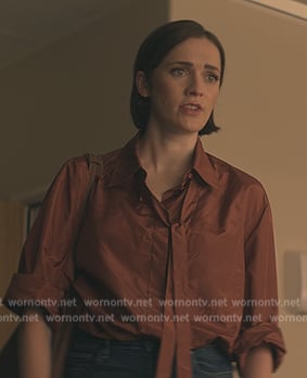 Kate's bronze tie neck blouse on You