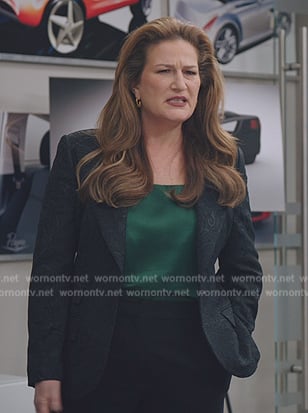 Katherine's black jacquard blazer on American Auto
