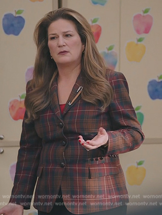 Katherine's brown plaid blazer on American Auto