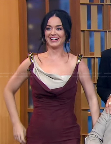 Katy Perry's burgundy cowl neck dress on Good Morning America