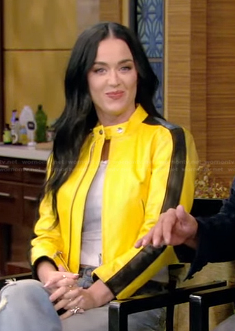Katy Perry's yellow leather jacket on Live with Kelly and Ryan