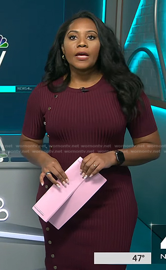Kay Angrum's burgundy ribbed dress on NBC News Daily