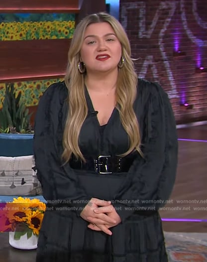 Kelly's black ruffle mini dress on The Kelly Clarkson Show