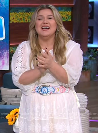 Kelly's white lace dress on The Kelly Clarkson Show
