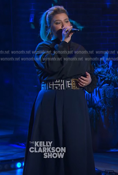 Kelly's monogram wide belt on The Kelly Clarkson Show