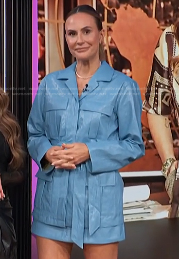 Keltie's blue leather jacket and mini skirt on E! News