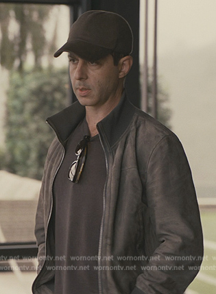 Kendall's gray suede bomber jacket on Succession