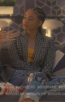 Kiela's black plaid blazer on Grown-ish