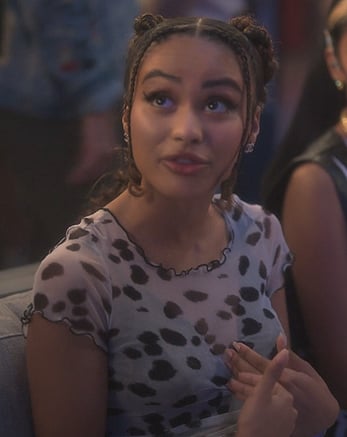 Kiela's mesh printed top on Grown-ish